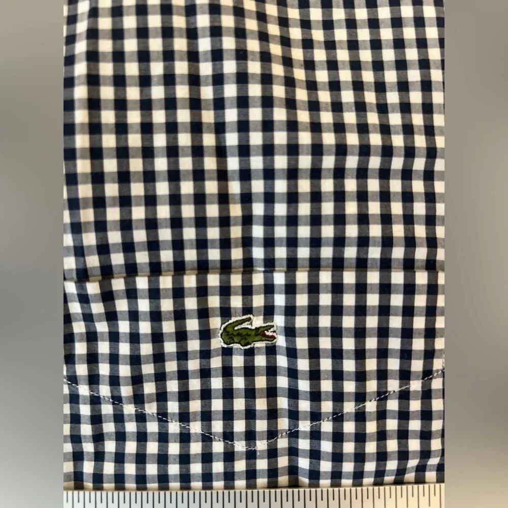 Lacoste mens short sleeve checkered button down shirt size 46 - Picture 6 of 9